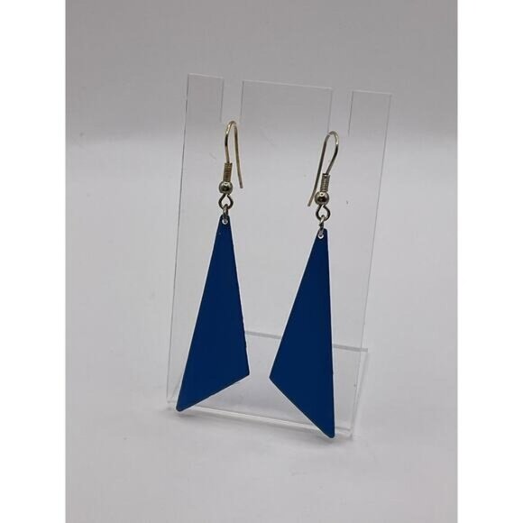 Geometric Blue Triangle Dangle Earrings - Picture 1 of 7